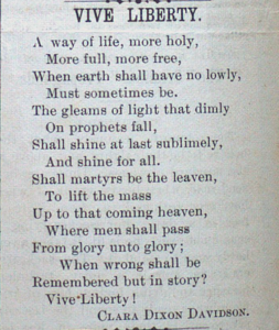 Poem "Vive Liberty" by Clara Dixon Davidson, from "The Beacon"